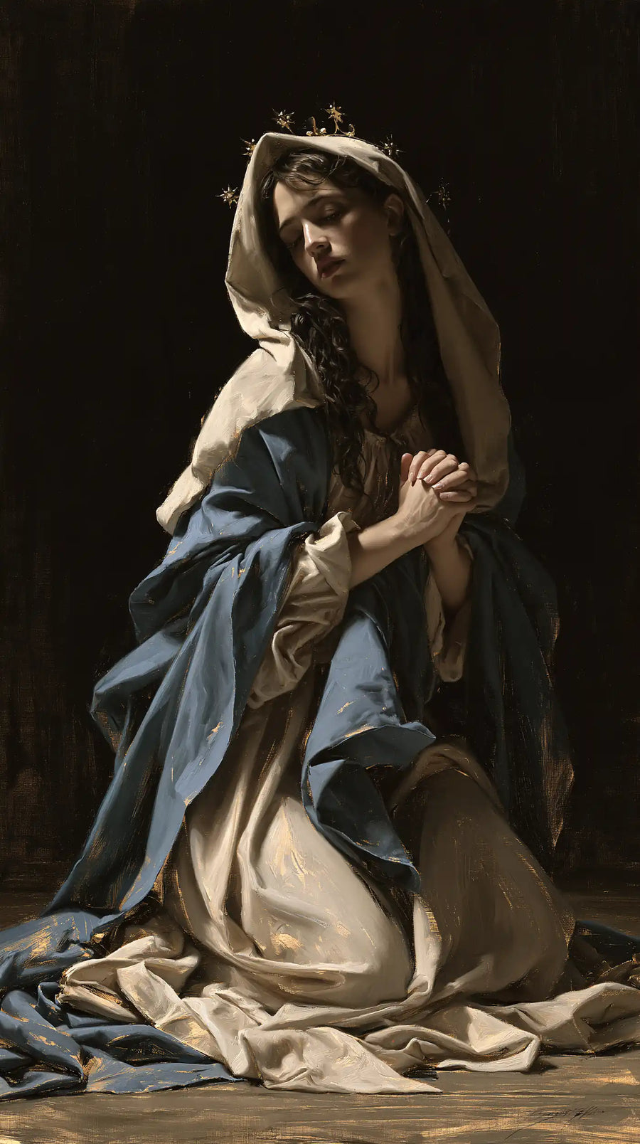 Virgin Mary in Prayer - Black and Gold · Portrait n° 2