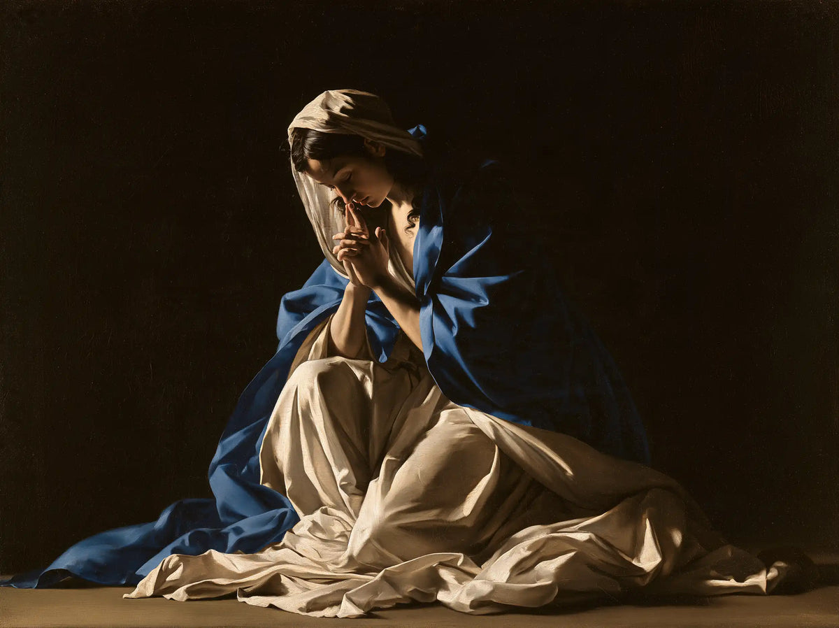 Virgin Mary in Prayer — Blue Unfurled in Silence