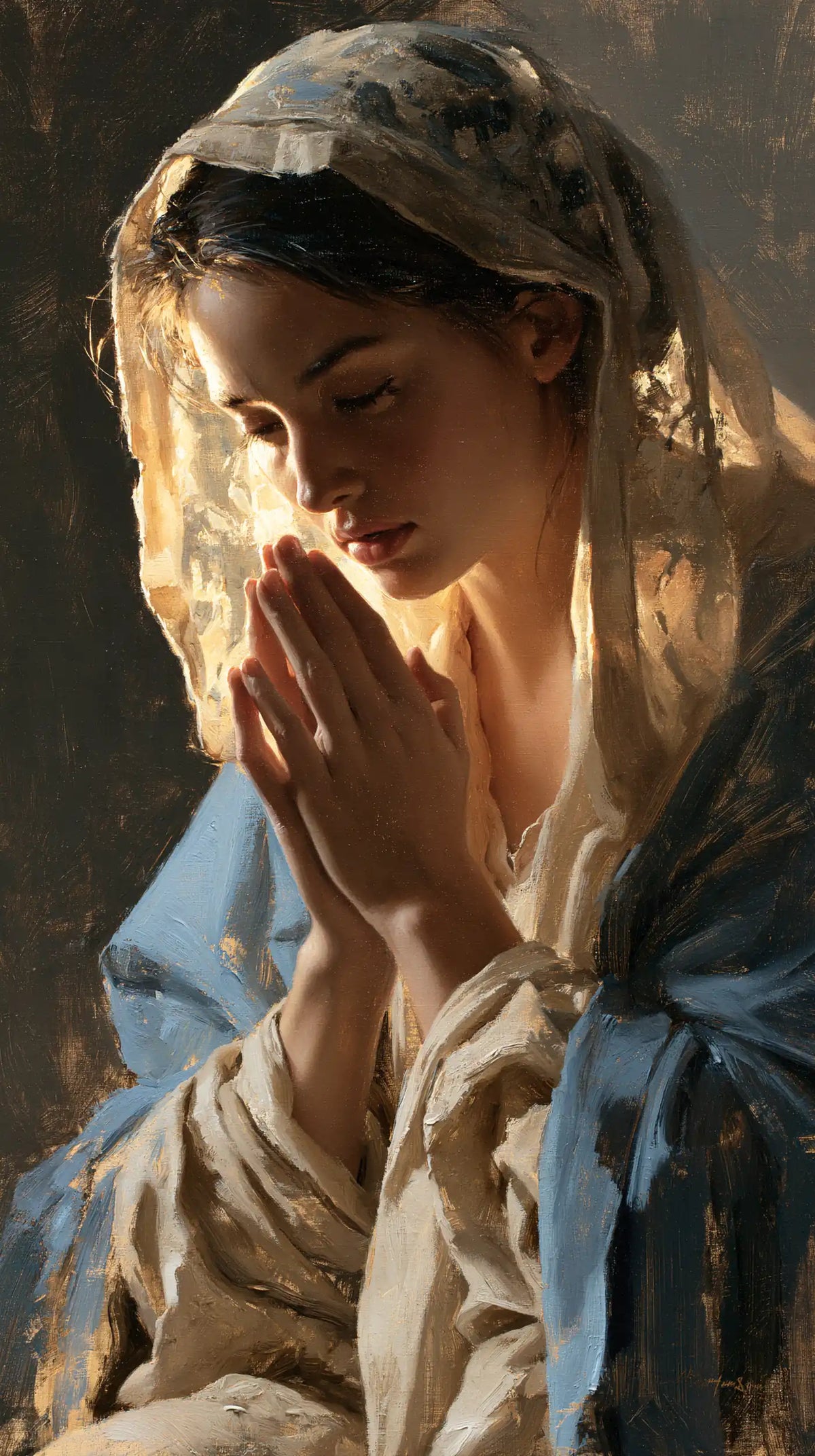 Virgin Mary in Prayer — The Transparency of the Prayerful Veil