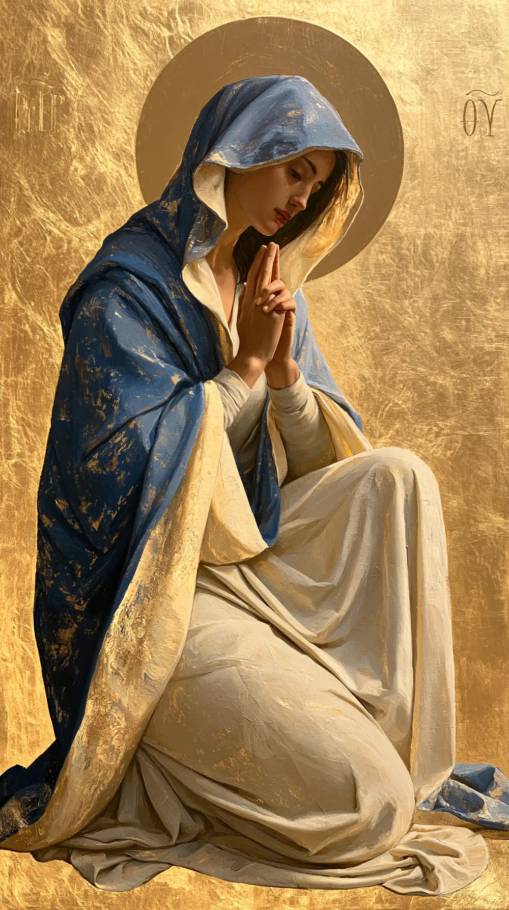 the Virgin Mary in prayer in Contemporary Byzantine style, portrait Christian artwork no. 24