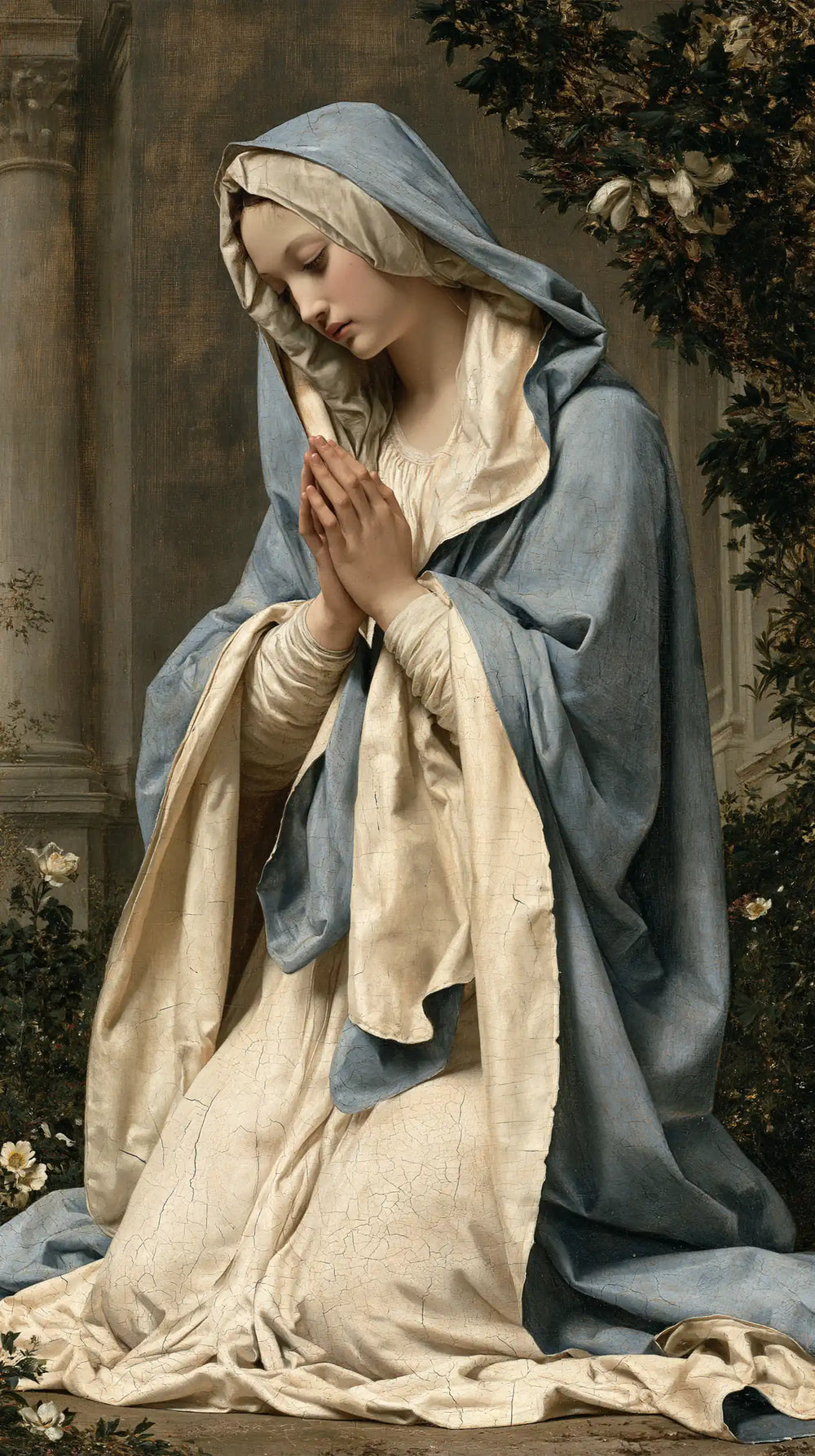 the Virgin Mary in prayer in Florentine Renaissance style, portrait Christian artwork no. 32