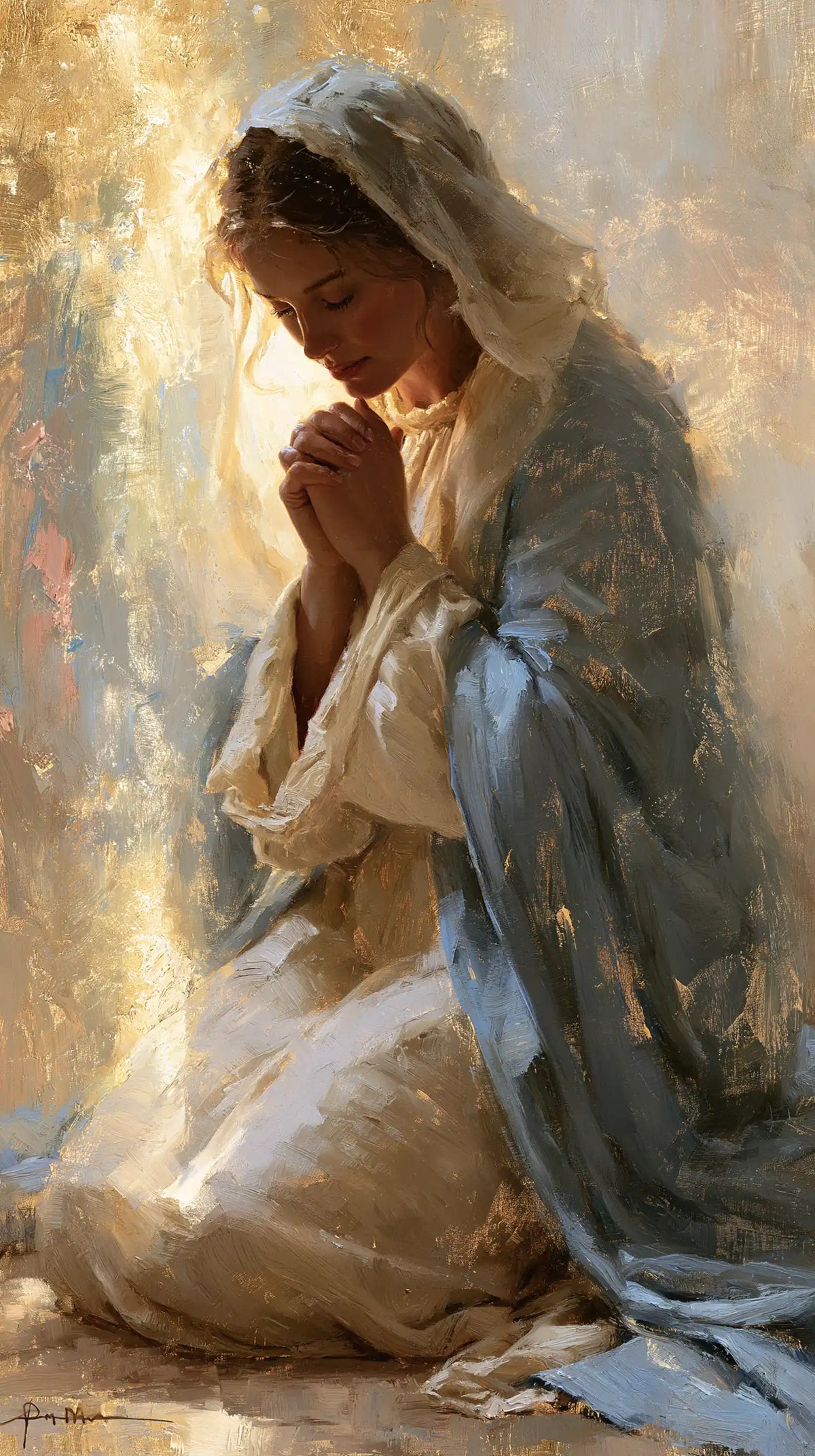 Virgin Mary in Prayer — The Figure in the Golden Breath