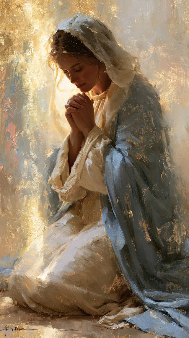 Virgin Mary in Prayer — The Figure in the Golden Breath