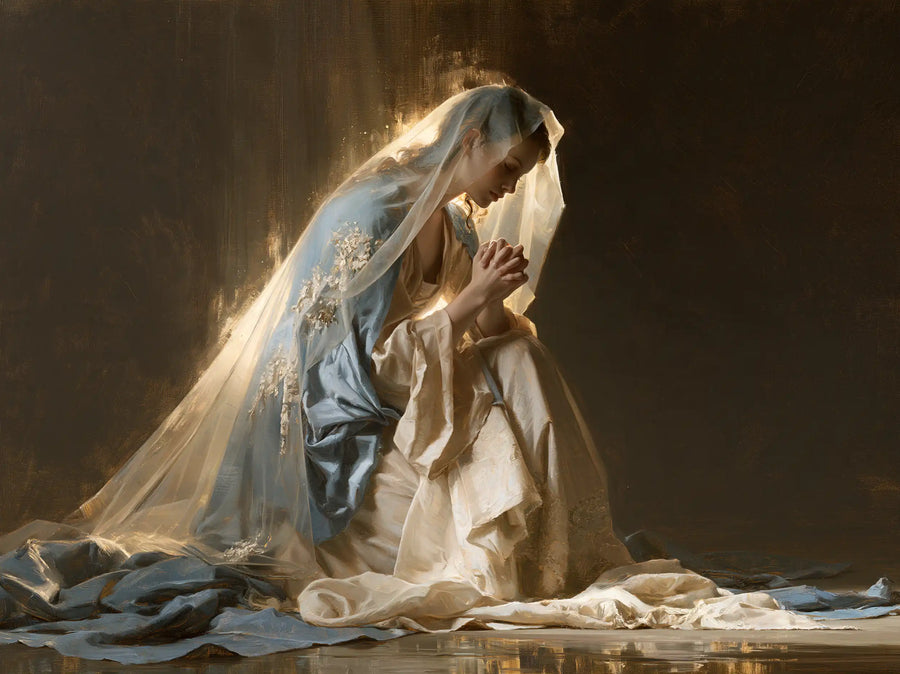 Virgin Mary in Prayer — The Luminous Train of the Veil