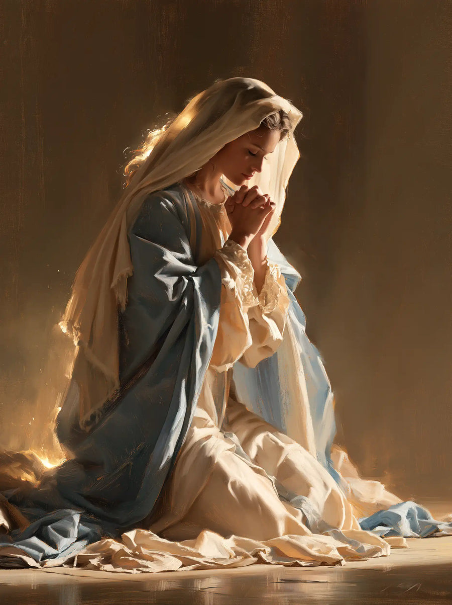 Virgin Mary in Prayer — The Veil with a Fiery Edge