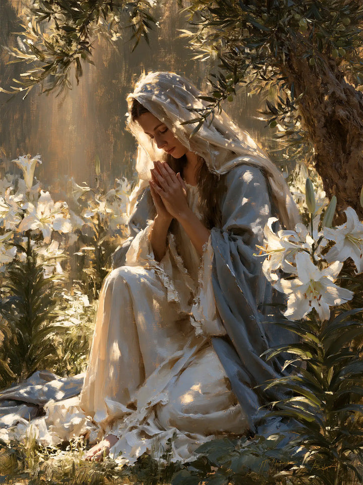 Virgin Mary in Prayer - Mary in a Sacred Garden · Portrait n° 10