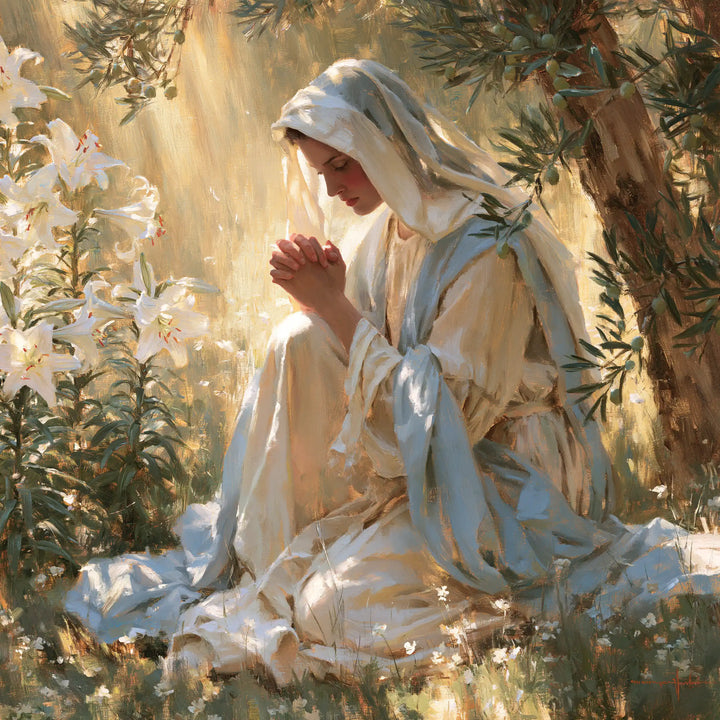 Virgin Mary in Prayer - Mary in a Sacred Garden · Square n° 3