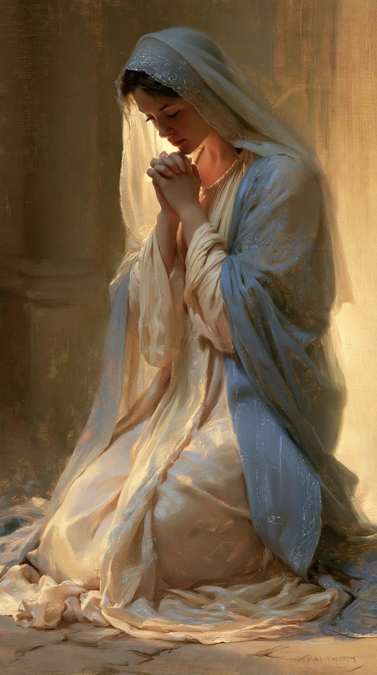 Virgin Mary in Prayer — Prayer in Pearly Folds