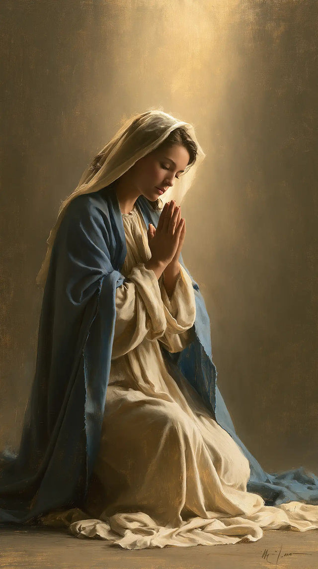 Virgin Mary in Prayer — Prayer beneath the Sunlit Opening