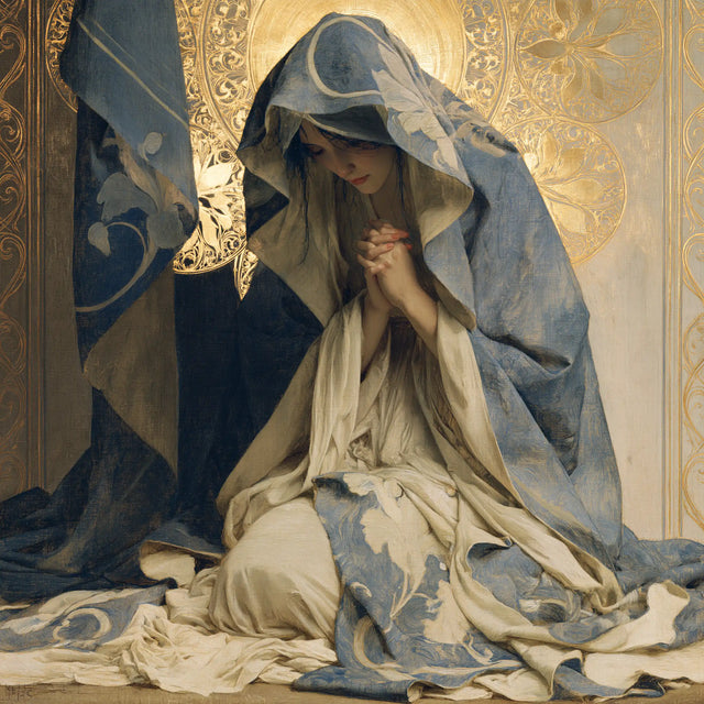 Virgin Mary in Prayer — Prayer in Ash-Blue Drapery