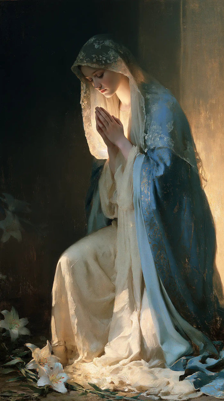 Virgin Mary in Prayer — The Blue of Quiet Hours