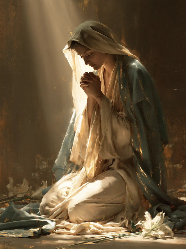 Virgin Mary in Prayer — Grace Among the Flowers