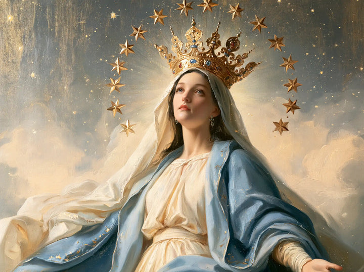 Mary, Queen of Heaven — The Distant Gaze Beneath the Copper Ring
