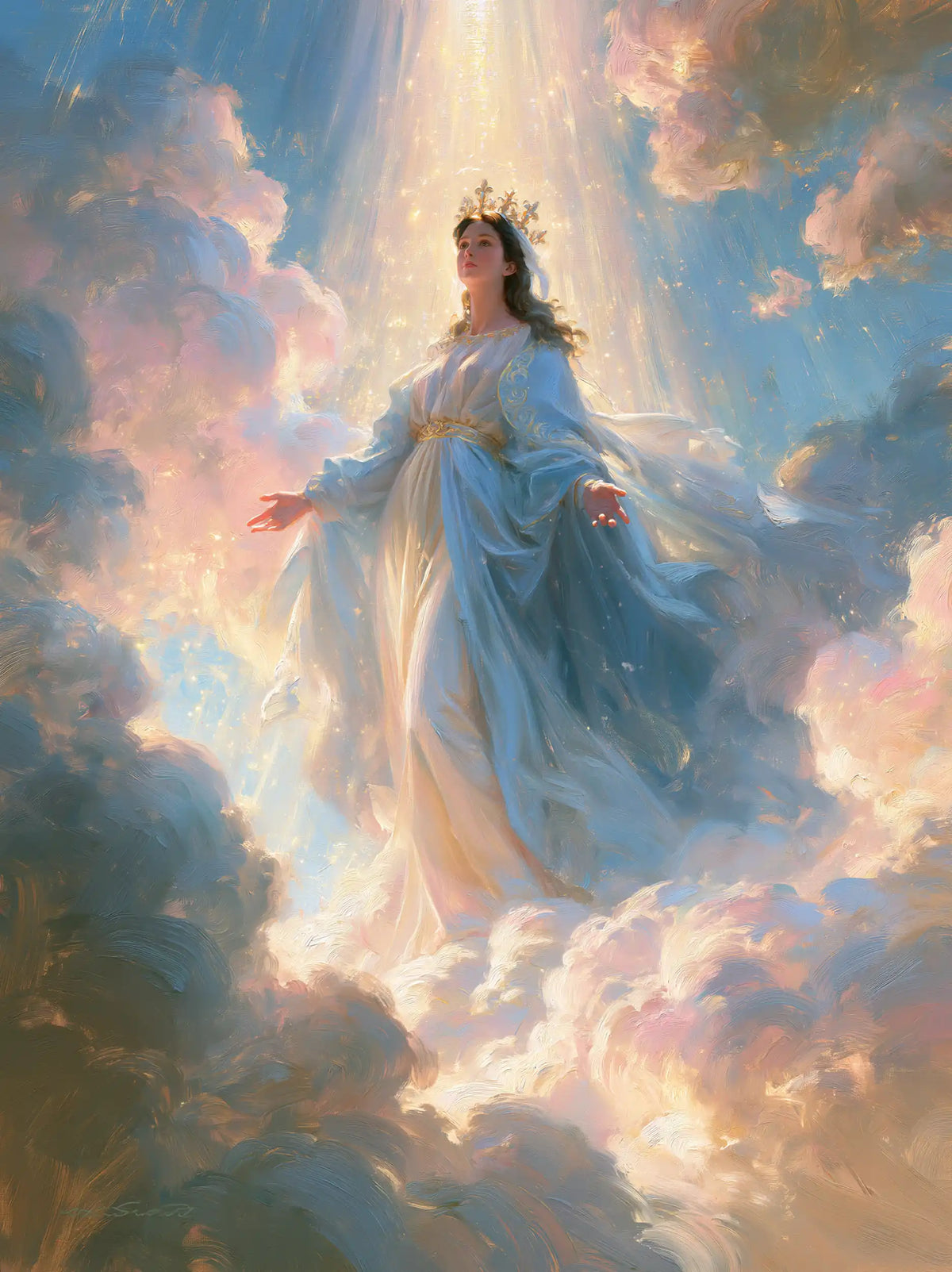Mary as Queen of Heaven in an impressionist atmosphere in Impressionist style, portrait Christian artwork no. 32