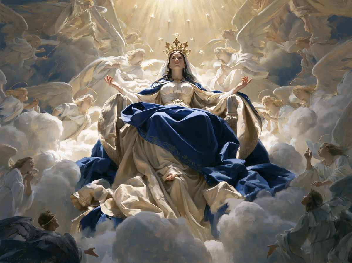 Mary, Queen of Heaven — The Dark Mantle Above Folds of Light