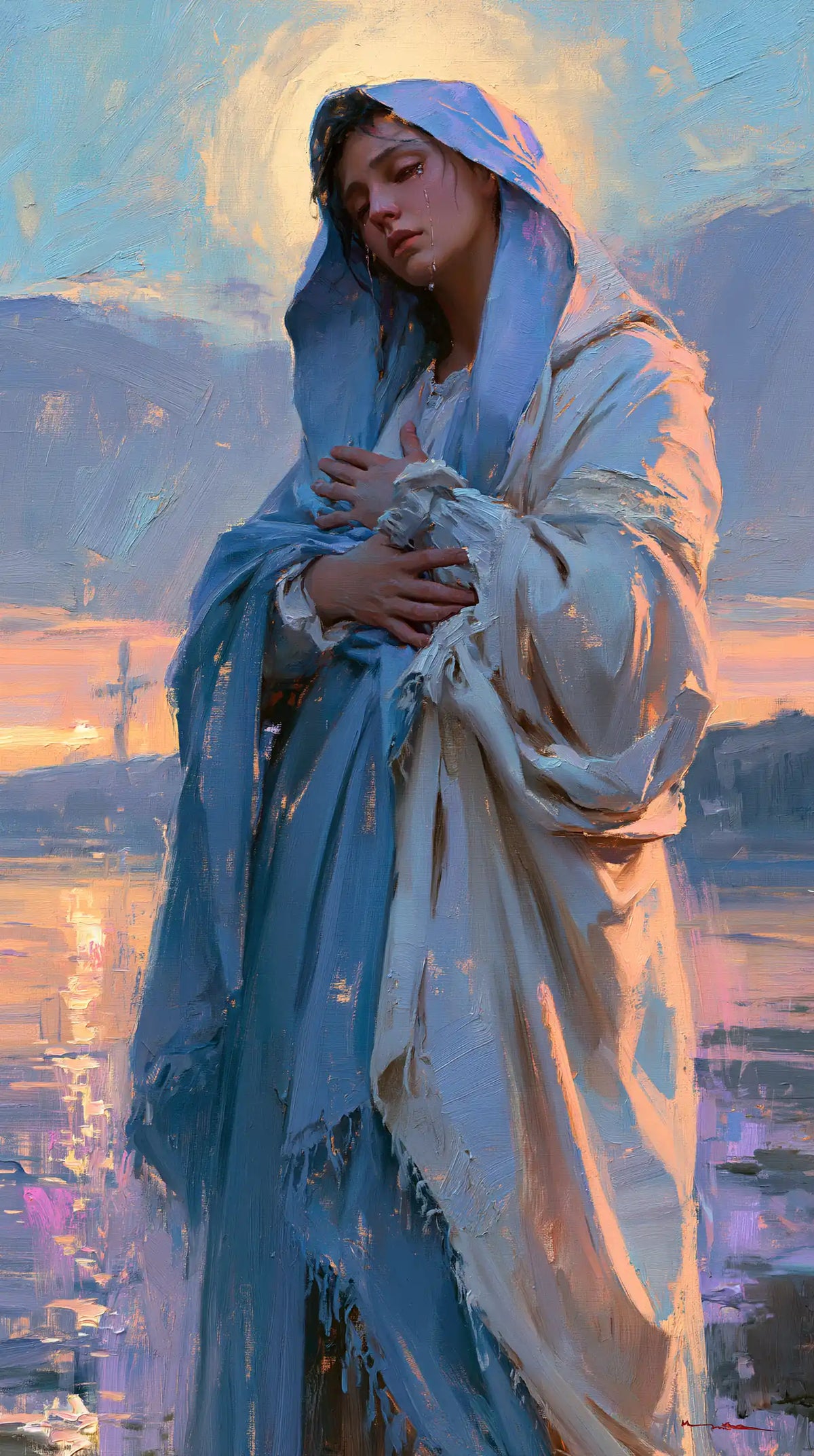 Our Lady of Sorrows in an impressionist atmosphere in Impressionist style, portrait Christian artwork no. 9