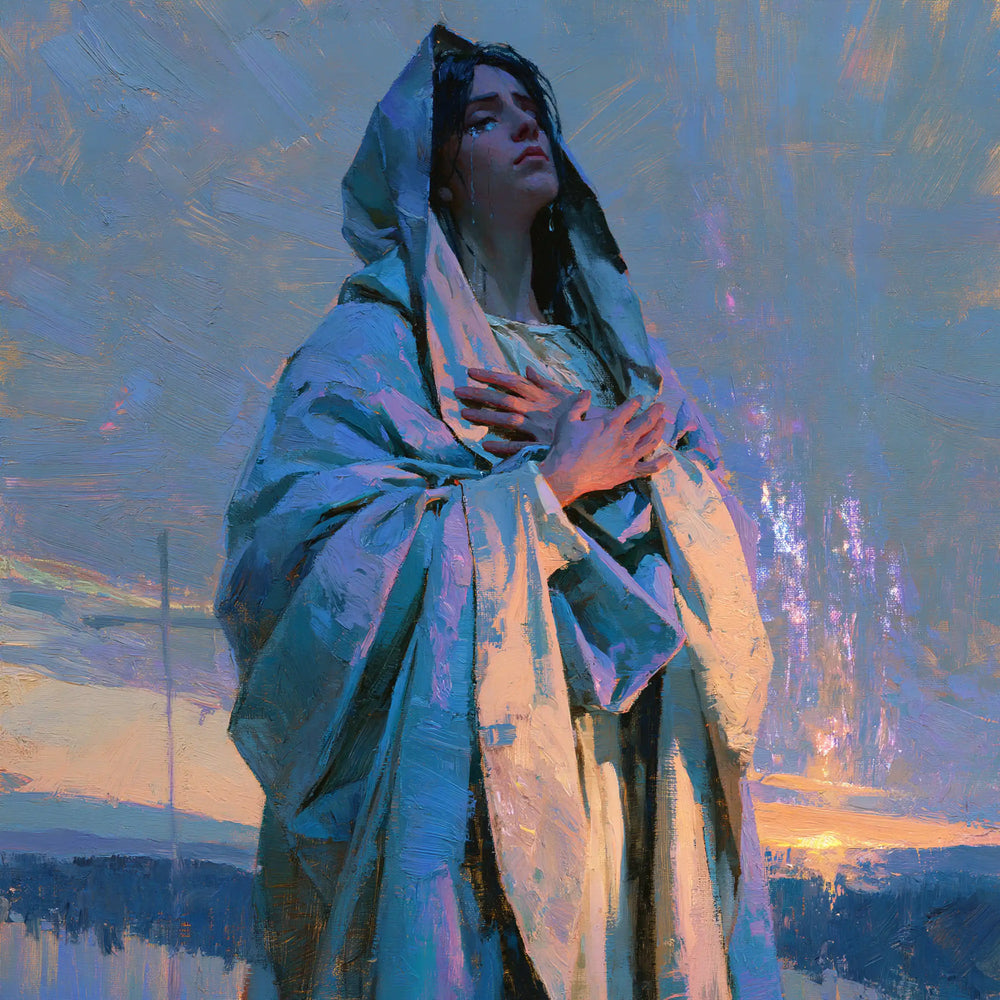 Our Lady of Sorrows in an impressionist atmosphere in Impressionist style, square Christian artwork no. 2