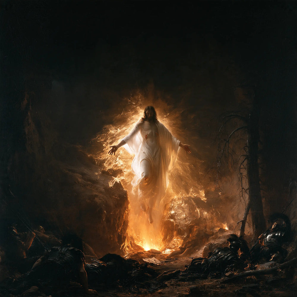 Resurrection of Jesus Christ in Black and Gold style, square Christian artwork no. 1