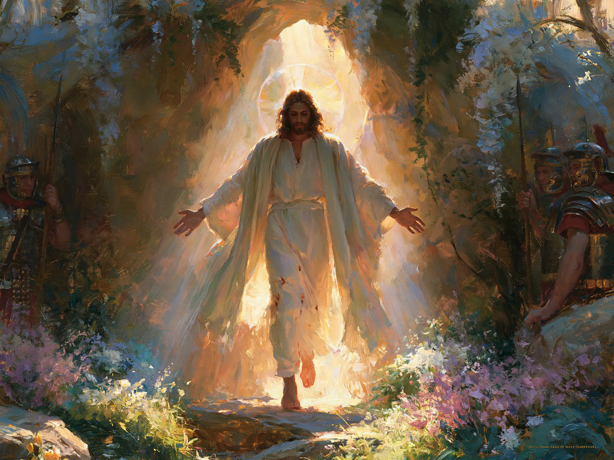 Resurrection of Jesus Christ in Impressionist style, landscape Christian artwork no. 12