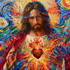 Sacred Heart of Jesus – Pointillist Post-Impressionism · Square no. 2