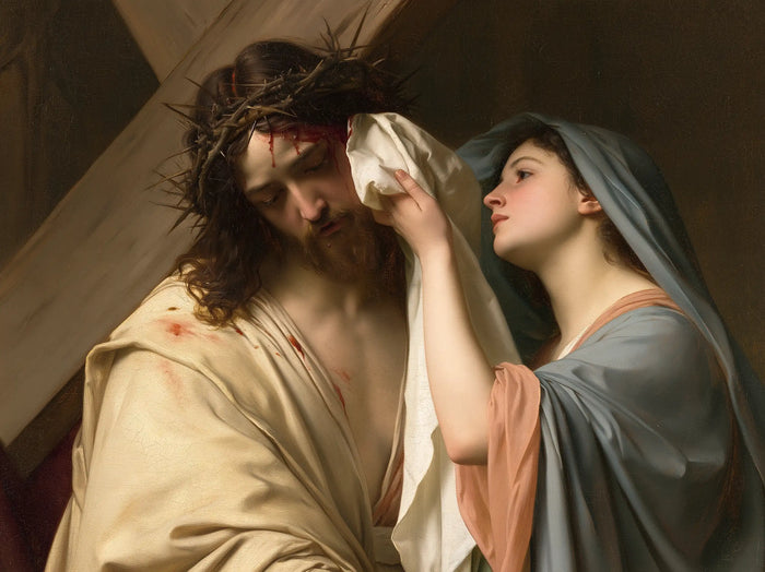 Saint Veronica and Jesus — The Sixth Station beneath the Dark Timber