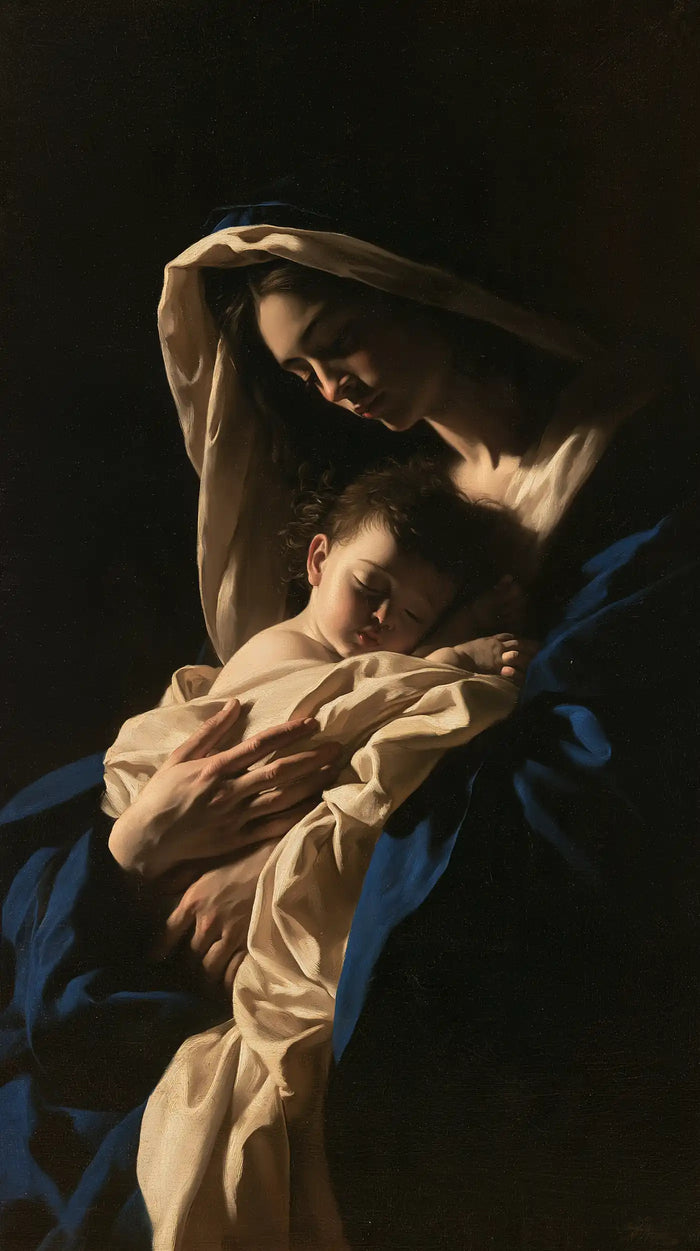 Virgin Mary and Child Jesus - Caravaggio Tenebrism · Portrait n° 3
