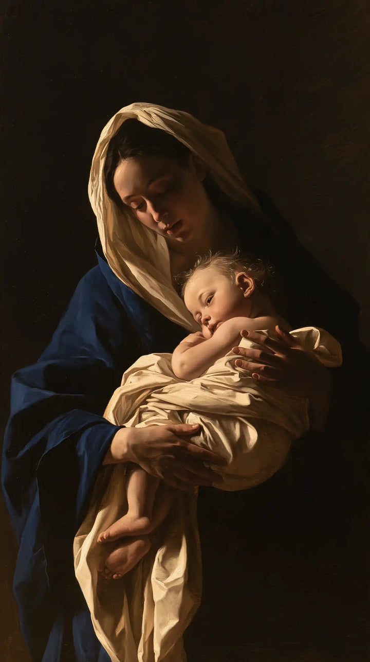 Virgin Mary and Child Jesus - Caravaggio Tenebrism · Portrait n° 12