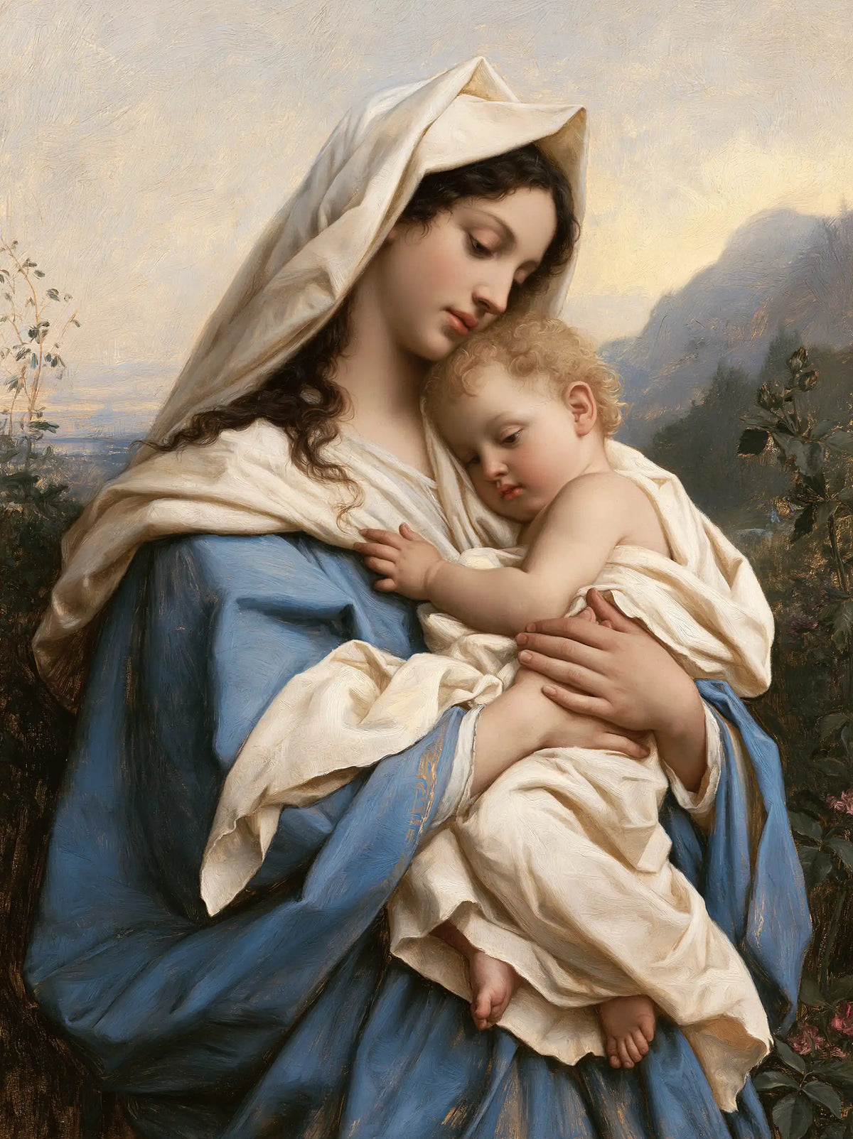 the Virgin Mary with the Child Jesus in Florentine Renaissance style, portrait Christian artwork no. 40