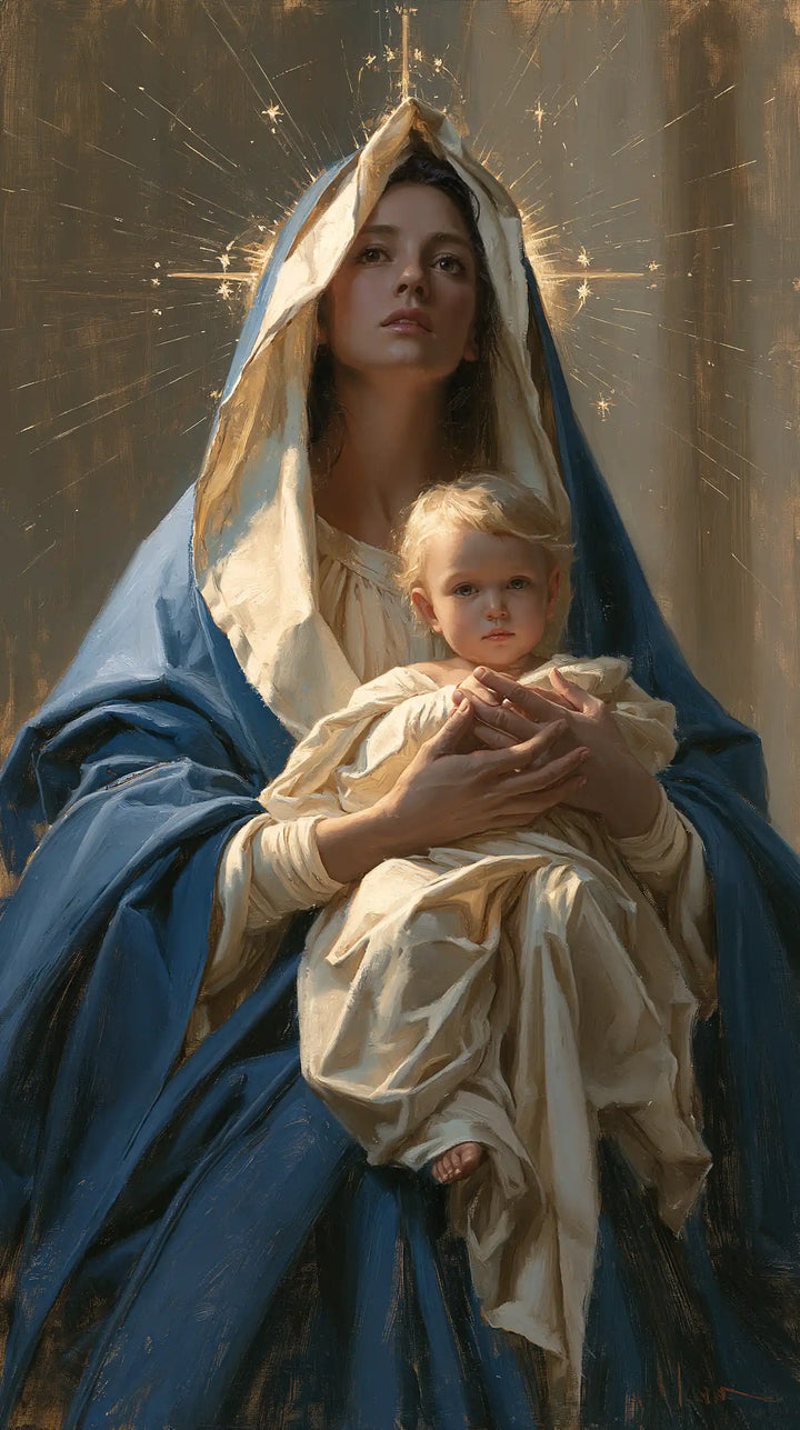 The Virgin and Child — The Uplifted Gaze Beneath Points of Light