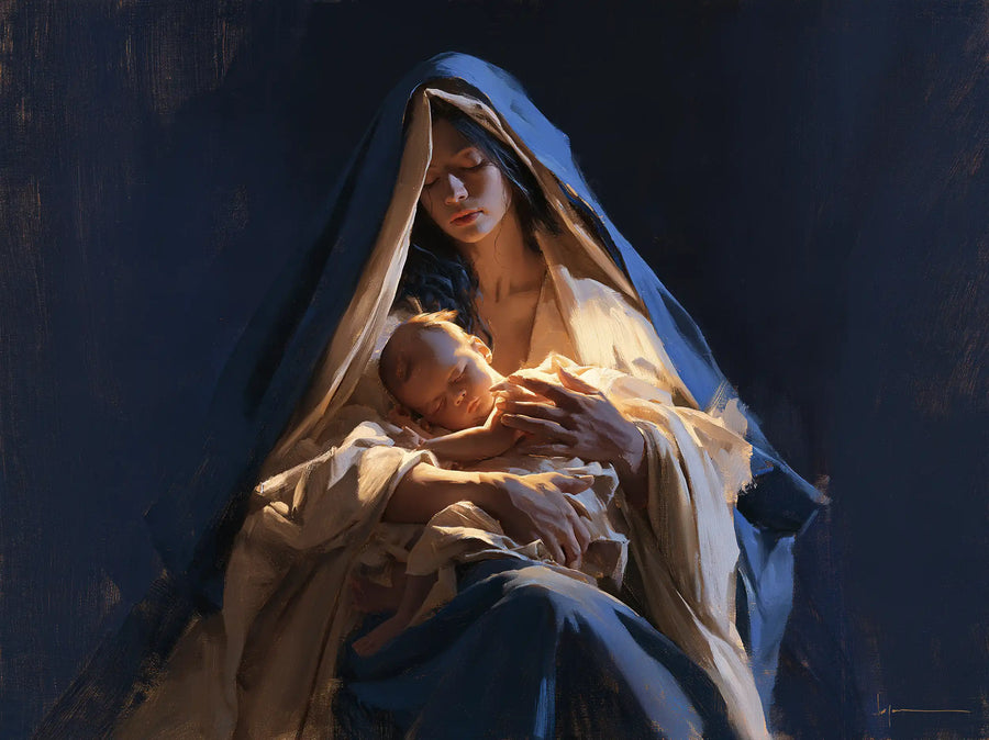 Virgin Mary and Child Jesus - Midnight Blue Chiaroscuro · Landscape n° 6