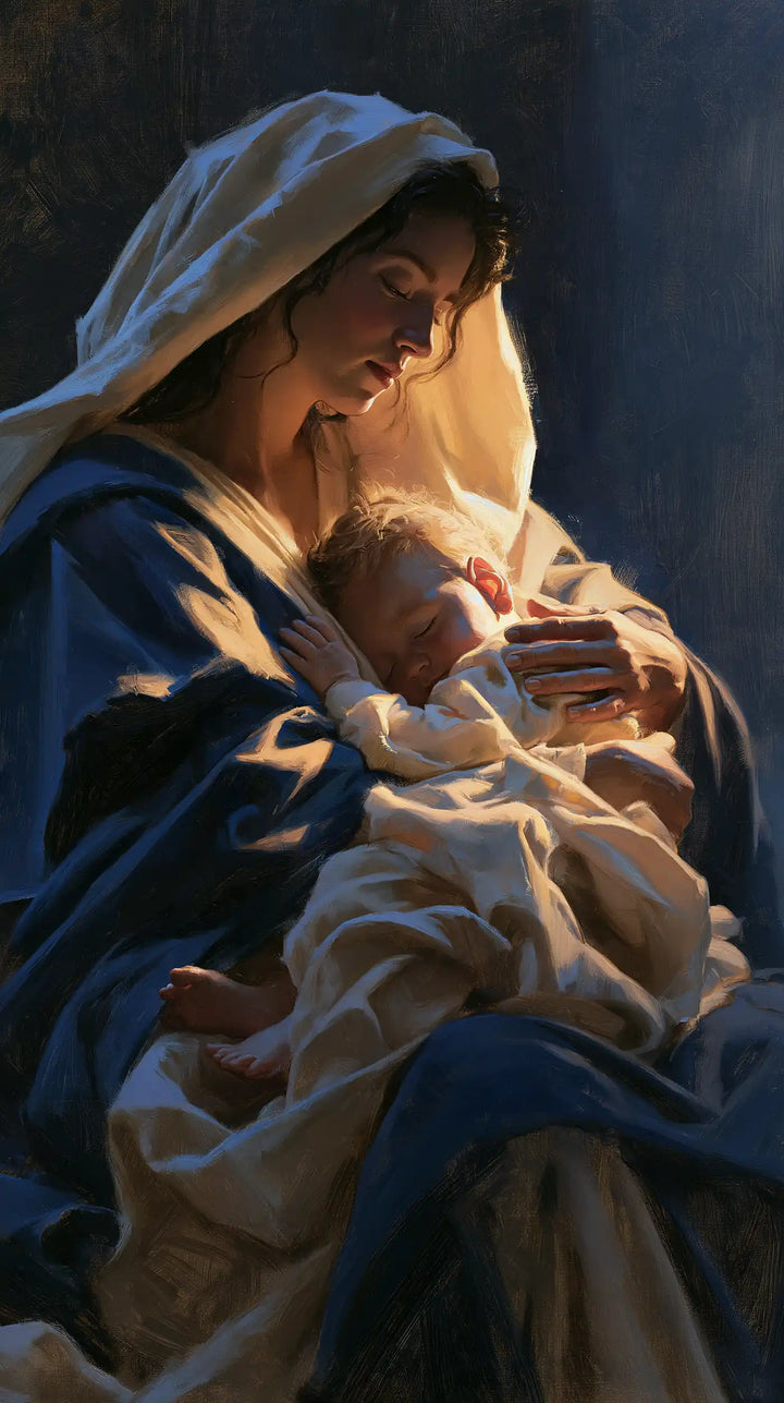 Virgin Mary and Child Jesus - Midnight Blue Chiaroscuro · Portrait n° 1