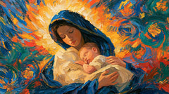 The Virgin and Child — Quiet Embrace in Cobalt and Gold
