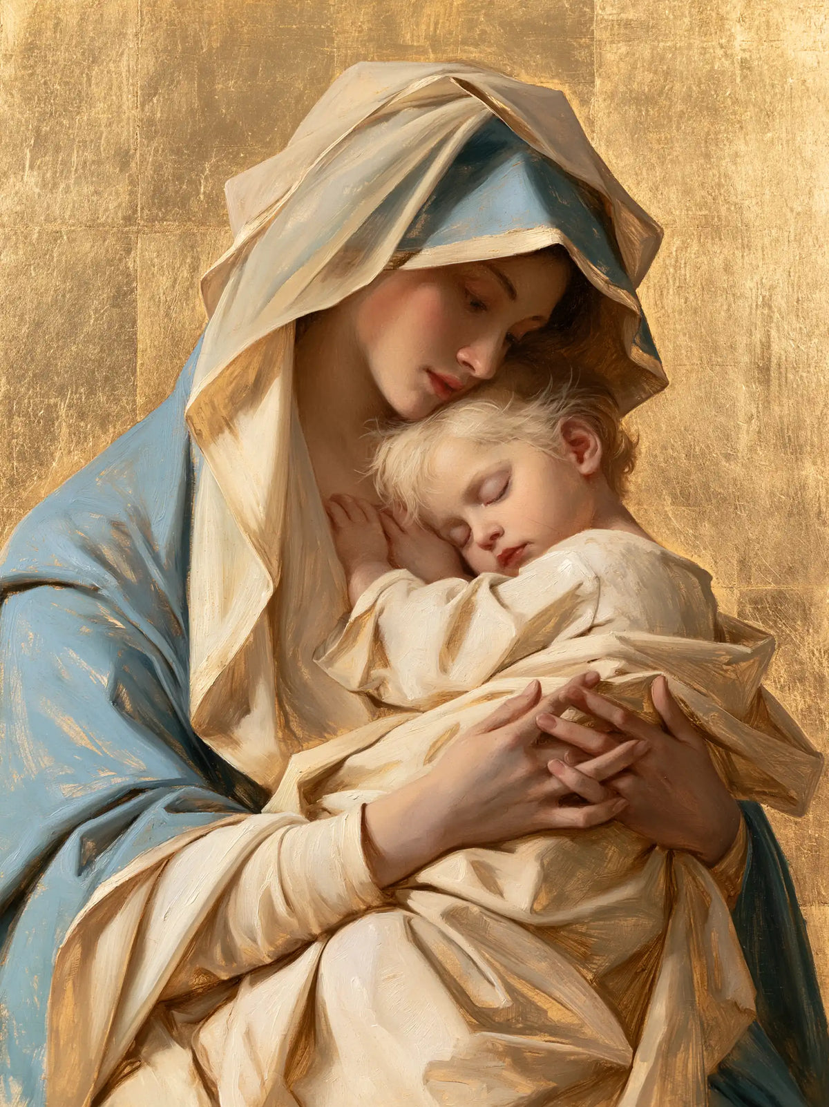 The Virgin and Child — Fingers Entwined Beneath the Folded Veil
