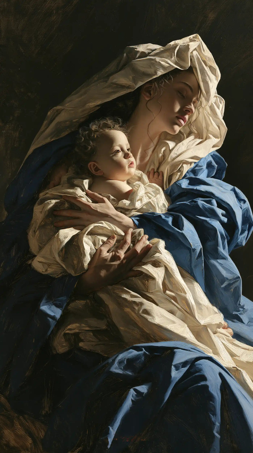 the Virgin Mary and the Child Jesus in Theatrical Baroque style, portrait Christian artwork no. 22