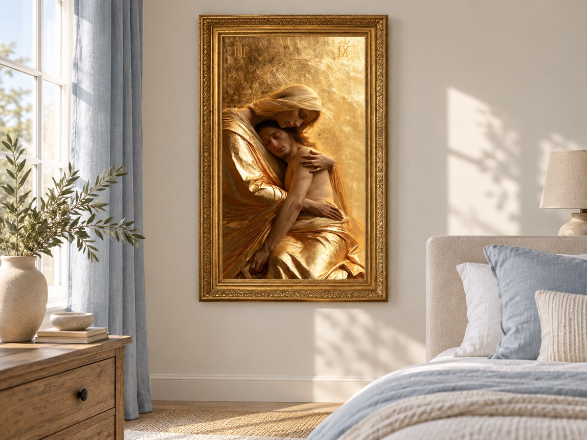 Пьета — gold framed interior mockup